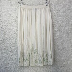 Bali Emerald Skirt 2X Ivory Rayon Embroidered Boho Coastal Cottagecore